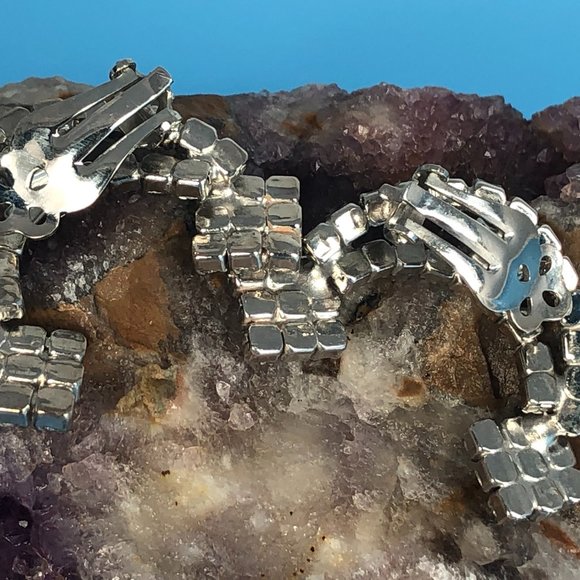 Crescent Clip On Earrings With Rhinestones - Picture 3 of 4